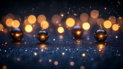 Obraz premium Festive Dark Blue Glitter Background With Ornaments