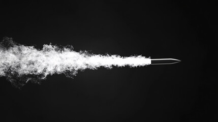 A long white bullet trail streaking against a black background, creating a striking contrast and a sense of speed and motion.