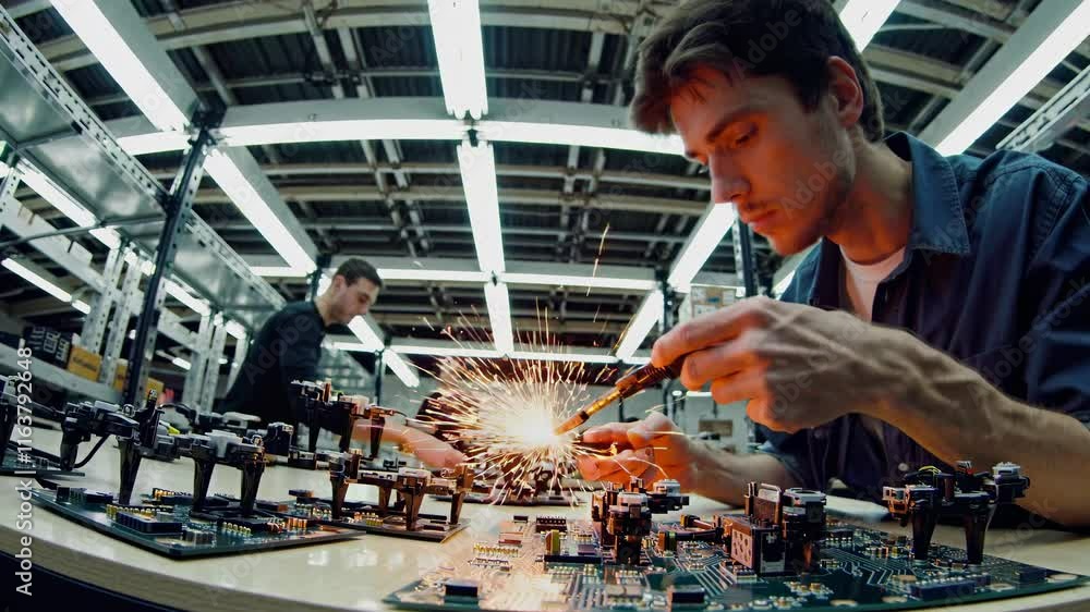Poster innovative manufacturing processes with advanced technology in a modern workshop setting