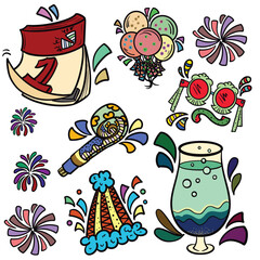 art drawing about new year and party supplies