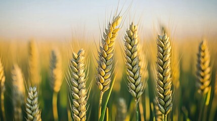 Golden wheat stalks in a sunlit field.