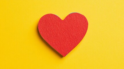 Fototapeta premium Red Heart Shape on Yellow Background Minimalist Valentine's Day Design
