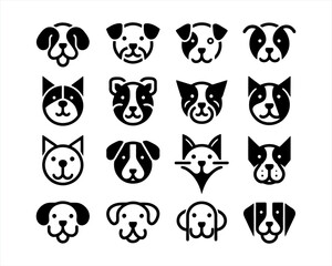 Dog head icon set. Dog flat style. silhouette vector illustration. Flat style. Cartoon dog face logo design template