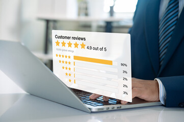 Corporate Analysis of Customer Feedback. Statistical Chart Displayed on Laptop for Business...
