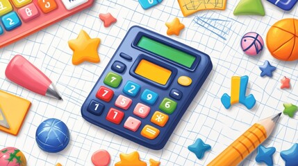 Colorful school supplies arranged on a notebook.