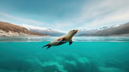 Sea Lion Swimming in Crystal Clear Waters