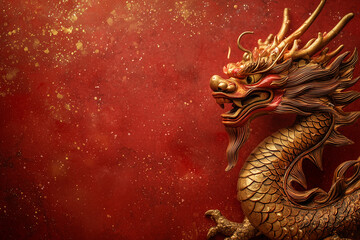 Fototapeta premium Golden Chinese Dragon : A traditional Chinese dragon figurine, intricately detailed with gold and red scales