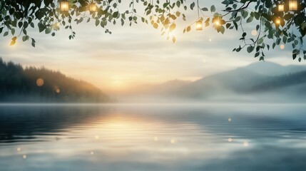 Serene Lake at Sunrise with Soft Lighting and Nature