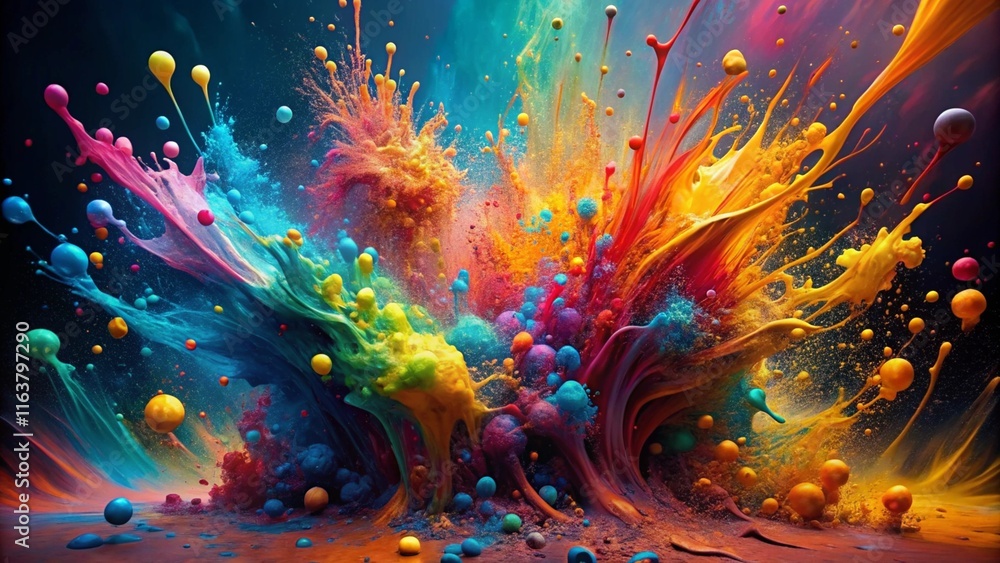 Aufkleber generate an abstract paint splatter texture with vibrant, contrasting colors. the paint should appea