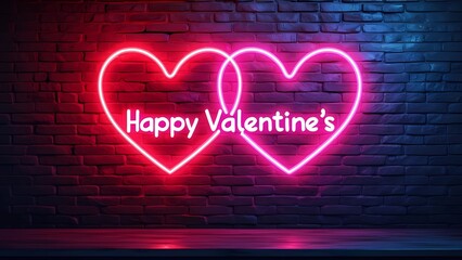  Vibrant neon sign reading "Valentine's Day" illuminated with heart motifs, enhancing the festive mood, generative ai