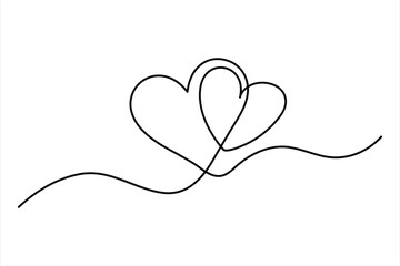 Two hearts continuous single line art drawing  Vector illustration isolated on white background
