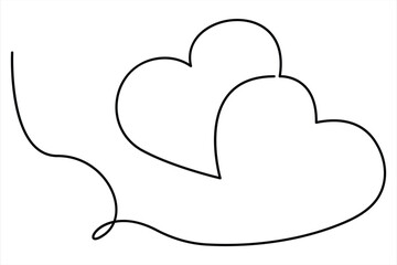 Continuous one line drawing of double heart hand drawn of outline vector illustration
