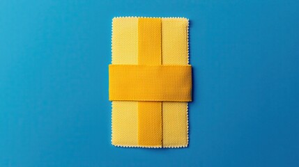 Obraz premium Bright Yellow Bandage on Blue Background for Health and Medical Use