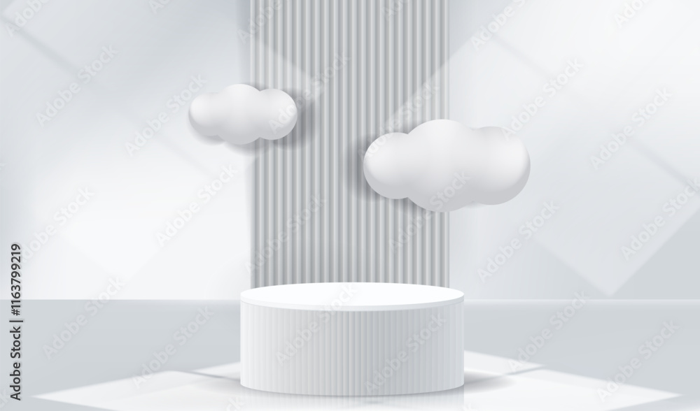 Poster stage podium display white and grey background with window shadow lighting. empty room studio textur