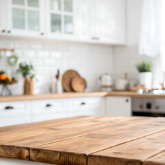 Empty kitchen table and blurred kitchen background