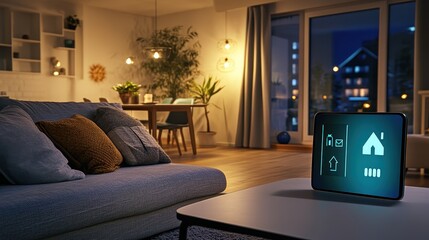 Modern Smart Home Control in Cozy Living Room