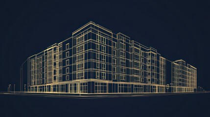 Fototapeta premium Wireframe model of a modern apartment building.