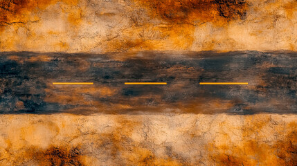 Empty highway stretching through a desert landscape, birds eye view
