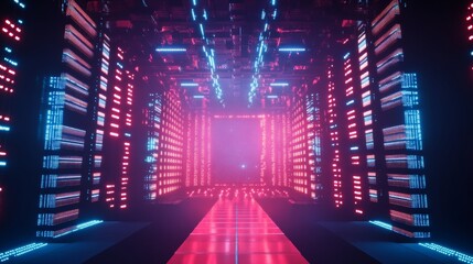 Fototapeta premium Led light screen concert or show background. Board wall stage with monitor glow tv pixel texture pattern. Digital television technology lcd projection studio for cinema or disco club performance.