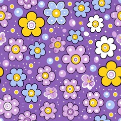 Vintage floral seamless pattern  hippie inspired design with colorful pastels and groovy artistry