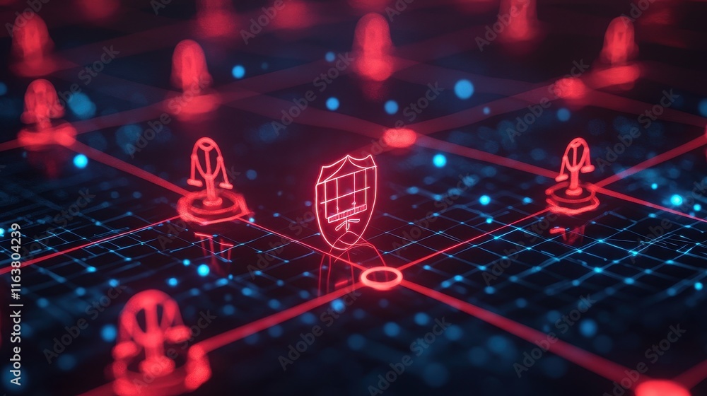Aufkleber digital network security concept with shield and red holograms