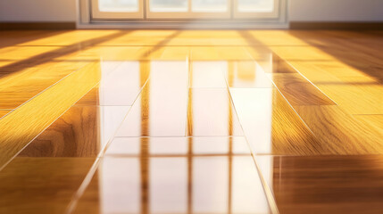 Perfectly clean and shiny hardwood floor reflecting light after a fresh wax and polish