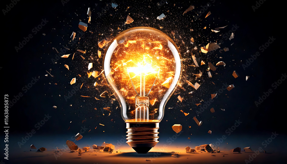 Aufkleber dramatic image of a lightbulb exploding with bright, fiery energy.