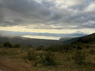 landscape with impressive dramatic clouds in the landscape of the ngorongoro crater tanzania...