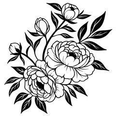 Blooming peony flower silhouette vector illustration 