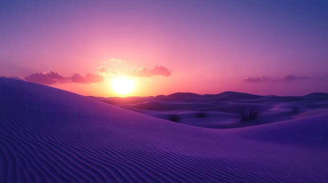 Purple desert sunset landscape.