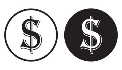 Dollar sign outline and filled icon in round circle. Vector illustration.