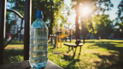 Fresh Water Bottle in Outdoor Gym Setting
