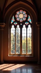 Fototapeta premium Blurred stained glass, soft light, arched ceiling, ambient, divine