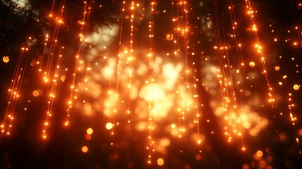 Amber Lights Cascading Through Dark Forest