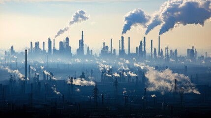 Industrial Emissions Against Blue Sky Background