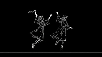 Two graduates joyfully leaping, celebrating graduation.