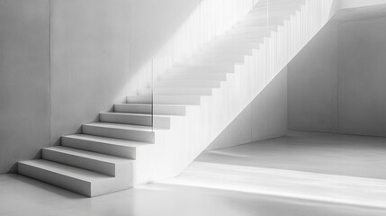 Obraz premium Modern minimalist white staircase in bright sunlight.