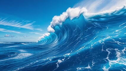 Dramatic Aerial Shot of a Vibrant Blue Ocean, Showcasing the Deep, Rich Tones of the Water Against the Bright Sky, Capturing the Power and Beauty of Nature's Vastness