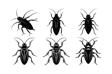 Cockroach (Blattodea) insect silhouette design, labeled linocut vector illustration.