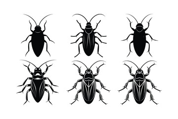 Cockroach (Blattodea) insect silhouette design, labeled linocut vector illustration.