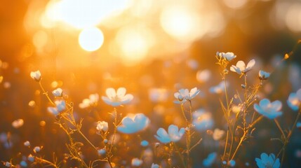 Obraz premium Dreamy Soft Focus Floral Scene with Sunlight Shining Through Delicate Petals, Creating a Fantasy Atmosphere in a Serene Environment