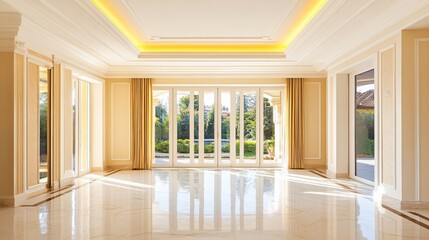 Fototapeta premium Luxurious Empty Room with Marble Floor and Large Windows