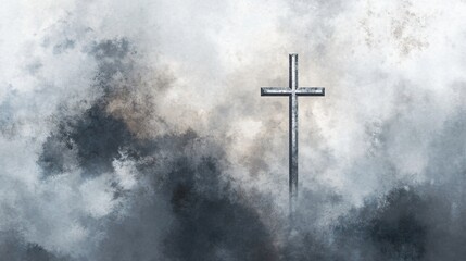 Naklejka premium Stone Cross in Cloudy Sky Digital Art