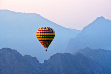 Flying in a hot air balloon Van Vieng, Laos. Asia