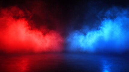 Red and blue smoke clouds on black transparent background with neon glow effect for sport versus concept. Realistic 3d vector two color fog for game vs confrontation or police car light design.