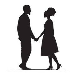 silhouette of a valentines day couple Art on white background.