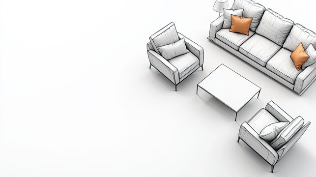 Birda??s-eye view of living room sketches