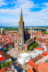 Ulm Minster Church aerial panoramic view, Germany
