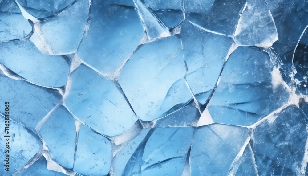 Poster abstract ice background featuring glossy blue ice fragments with unique textures and patterns for cr