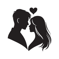 silhouette of a happy valentines day couple.